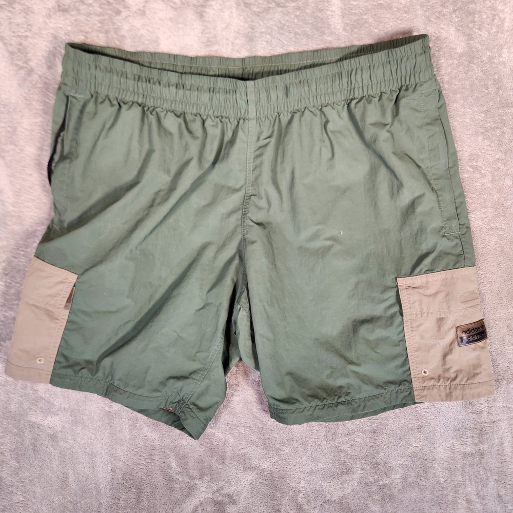 Adidas Cargo Shorts Mens XL‎ Originals Trefoil Green Nylon Drawstring EUC